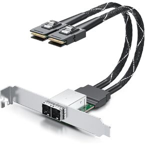 10Gtek Minisas Extender Cable, 2 Channel SFF-8087 Connector to SFF-8644 Slot, 30AWG, 0.3-m