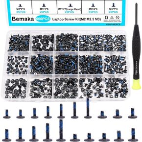 500PCS Laptop Screws Notebook Computer Screws Kit 20 Sizes Blue Nylok Screws M2 M2.5 M3 Laptop Replacement Computer Screws for Motherboard SSD PC Fan Hard Drive