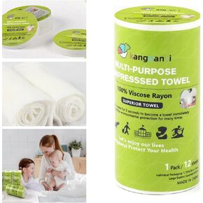 Compressed Towel Tablets, Disposable and Reusable, Large Size 9.85 x 23.6 Inches, Magic Compressed Towels for Travel, Hiking, Camping, Beach, and Swimming (12 Pcs)