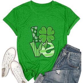 Women's St Patrick's Day T-Shirt Green Irish Shamrock T-Shirt Lucky Clover Shamrock Print Casual Short Sleeve Tee Tops