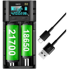 Swanlake 18650 Battery Charger,LCD Display Charger for 3.7V Li-ion Battery 18650,26650,21700,18500,18350,16650 1.2V Ni-MH/Ni-Cd A AA AAA Rechargeable Batteries(Battery not Included)