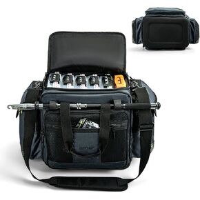 Goture Large Tackle Bag,600D Water Resistant Saltwater Fishing Gear Bag with IPX5 EVA Bottom,SBS Zippers,Store Up to 6PCS 3700 Plus 3PCS 3600 Tackle Trays,Fishing Gifts for Men,Big Fishing Bag-Gray