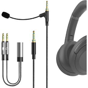 Geekria Boom Mic Headphones Cable Compatible with Sony WH-1000XM6 WH-1000XM5 WH-1000XM4 ULT Wear, 3.5mm Jack Nylon Braided Replacement Cord with Boom Microphone for Gaming & Meeting (5.6ft)