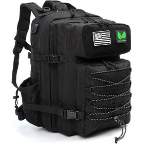 45L Large Tactical Backpack with USB Charging Port, 900D Military Backpack for Men, Hiking Rucksack 3 Day Assault Pack with Molle System, Black
