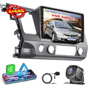 (4GB RAM 64GB ROM) Car Stereo Radio with CarPlay and Android Auto for Honda Civic 2006-2011, 10.1 Inch Android Touch Screen Bluetooth Radio, GPS Navigation, WiFi, HiFi Sound, Backup Camera, FM Radio