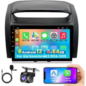 [4G+64G] Android 13 Car Radio for Kia Sorento MK3 2014 2015, Wireless Carplay Android Auto, 9 inch IPS Touch Screen Stereo with GPS, Bluetooth, WiFi, FM Radio+ AHD Backup Camera+MIC