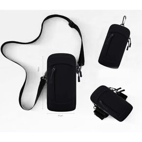 Running Armband with Earphone Pocket, Small Shoulder Bag for iPhone 15/14/13 Pro Max & Other Phones Up to 6.7 Inches, Ideal for Running, Walking, and Cycling-Black