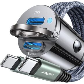 AINOPE Car Charger USB C 72W USB C Car Charger PD36W & QC36W, All Metal USB C Car Fast Charger QC3.0 Cigarette Lighter USB Charger with 3.3ft USB C to USB C Cable Fits iPhone 16 Pro Max
