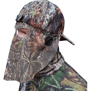 Mossy Oak Break-Up Camo Face Mask Rear Facing Hat for Hunting, Officially Licensed Camouflage