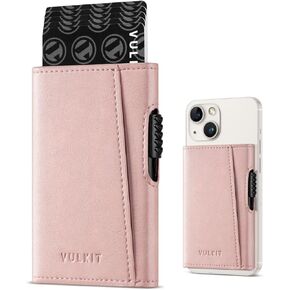 VULKIT Card Wallet Holder for MagSafe Slim Leather Magnetic Pop Up Credit Card Holder RFID Blocking for Men And Women Pink