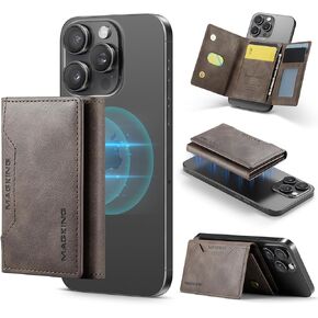 Compatible with Magsafe Wallet, Strong Magnetic,Vegan Leather,for iPhone Wallet Stand with 8 Card Slots, RFID Blocking, Compatible with iPhone 16/15/14/13/12 Pro Max Plus Series (Coffee)