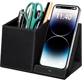 2-in-1 Pen Holder with Wireless Charger, Compatible with iPhone 16/15/14/13/12/11/8 Series, Pencil Holder Phone Stand for Desk Home Office, Men Gift Husband Wife Anniversary Dad Birthday Idea Gadget