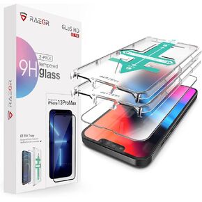 RAEGR Glas HD EZ Fix Full Cover Tempered Glass Screen Protector/Screen Guard Compatible with iPhone 13 Pro Max (6.7-Inch) 2021 - Clear RG10247 (Pack of 2 with Easy Applicator)