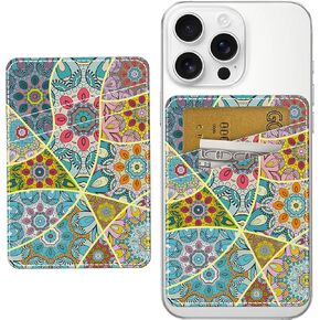 Phone Card Holder Leather, Dual Pocket Phone Wallet Adhesive Stick On, Cute Phone Case Credit Card Holder, Suitable for Most of Phones Cute Mandala