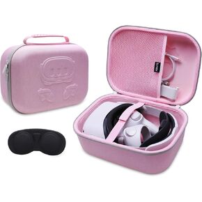 LTGEM VR Case Compatible with Oculus Meta Quest 3S / Quest 3 / Quest 4 Official Original/Elite Strap Version VR Headset and Touch Controller Accessories, Suitable for Travel and Home Storage(Pink)