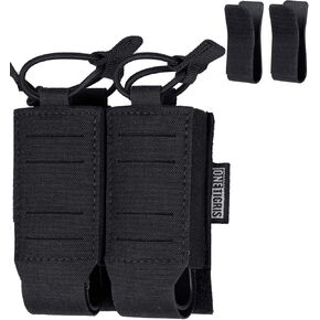 OneTigris Tactical Pistol Mag Pouch, MOLLE Double Magazine Pouch for 9mm .40 .45 .357 Glock S&W Ruger Springfield HK Quick Release with Plastic Inserts OWB Laser-Cutting