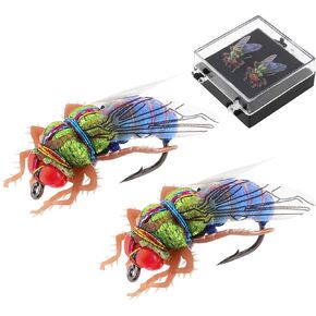 OriGlam 2pcs Fly Fishing Bait, Dry Fly Fishing Fly for Bass Trout, Bionic Fly Fishing Bait Simulate Artificial Bait, Fly Hook Fly Fishing Lures Bait for Saltwater Freshwater