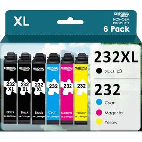 232XL حبر خراطيش حزمة التحرير والسرد بديل إعادة تصنيعها ل Epson 232 حبر خرطوشة 232xl تعمل مع القوى العاملة WF-2930 ، WF-2950 ، تعبير XP-4200 ، XP-4205 الطابعة (6 حزمة)
