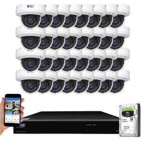 GW Security 32 Channel UltraHD 4K (3840x2160) Motorized Zoom NVR Security Camera System - 32 x 8MP 2.8-12mm 4X Optical Zoom Face Recognition/Human/Car AI Detection Waterproof Microphone IP PoE Cameras