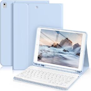 for iPad 9th Generation Case with Keyboard 10.2 Inch, Detachable Folio Wireless Bluetooth Keyboard Cover and Pencil Holder for iPad Air 3rd Gen/iPad Pro 10.5 in (Sky Blue)