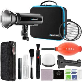 Westcott FJ200 Round Head Pocket Strobe Light with 1.3 sec. Recycle Time, TTL, HSS with Pixel Advance Accessories, FJ80 Magnetic Diffusion Dome, ProGrip 2 Bundle | FJ200