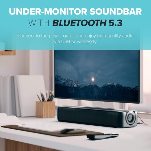 Creative Stage SE Under-Monitor Soundbar with USB Digital Audio and Bluetooth 5.3, Clear Dialog and Surround by Sound Blaster, Powered via Adapter (Renewed) in Saudi Arabia