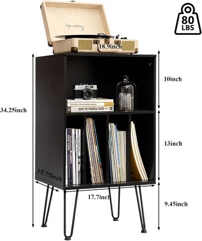 يحتفظ Black Record Player مع تخزين الفينيل ، رف تخزين الفينيل ، خزانة مشغل التسجيلات التي تصل إلى 150 ألبومًا لغرفة المعيشة ، مكتب غرفة النوم ، BC7035HS in Saudi Arabia