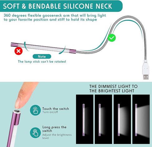 Mudder 2 قطع مصباح LED USB للوحة مفاتيح الكمبيوتر المحمول مصباح كمبيوتر مصباح مرن عصا قابلة للاتصال مصباح LED مفتاح لمس القراءة (الفضة ، الأرجواني) in Kuwait