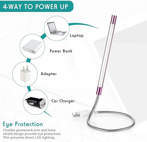 Mudder 2 قطع مصباح LED USB للوحة مفاتيح الكمبيوتر المحمول مصباح كمبيوتر مصباح مرن عصا قابلة للاتصال مصباح LED مفتاح لمس القراءة (الفضة ، الأرجواني) in Kuwait