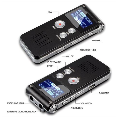 Digital Voice Recorder, 16GB Audio Recorder with Playback USB Rechargeable Tape Recorder for Lecture, Meeting, Interview, Upgraded Small Dictaphone Recorder Device in Saudi Arabia