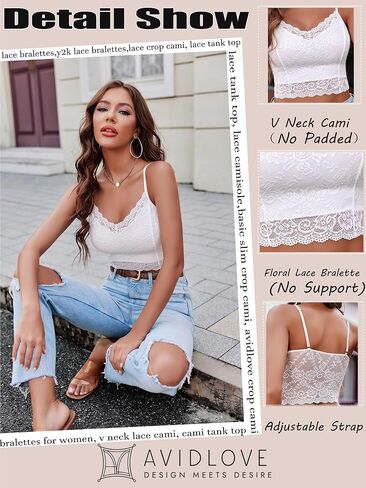 Avidlove Lace Bralette for Women Spaghetti Strap Tank Top V Neck Slim Basic Camisoles in Kuwait