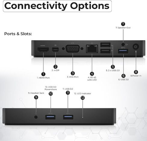 Dell WD15 130W Monitor Dock 4K USB-C - Dell Docking Station for Laptops with 130W AC Adapter + HDMI Cable + Microfiber Cloth (Renewed) in Saudi Arabia