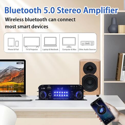Bluetooth 5.1 مضخم صوت ستيريو 4 قناة MAX 1200W HIFI MINI POWER AMPLIFIER RMS 50WX4 USB ، SD ، FM Class D AMP مع محول ومكافحة عن بعد للسيارة المنزلية DIY مسرح مكبرات الصوت المسرحية KARAOKE in Kuwait