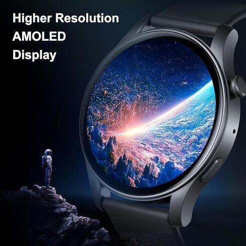 Smart Watch (Answer/Make Calls), Ultra Thin 1.43’’ AMOLED Smart Watches for Men Women, 100+ Sport Modes Fitness Tracker with Blood Oxygen/Heart Rate Monitor, IP68, Android IOS(with 2 bands)(Black） in Kuwait