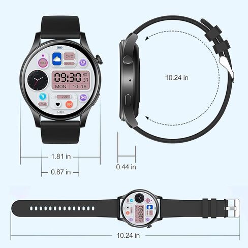 Smart Watch (Answer/Make Calls), Ultra Thin 1.43’’ AMOLED Smart Watches for Men Women, 100+ Sport Modes Fitness Tracker with Blood Oxygen/Heart Rate Monitor, IP68, Android IOS(with 2 bands)(Black） in Kuwait