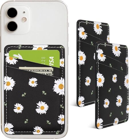 Phone Wallet Stick on, Leather Phone Card Holder Credit Card Pocket for Back of Phone Case Sticky Wallet for iPhone and Android - 2Pack Black in Kuwait