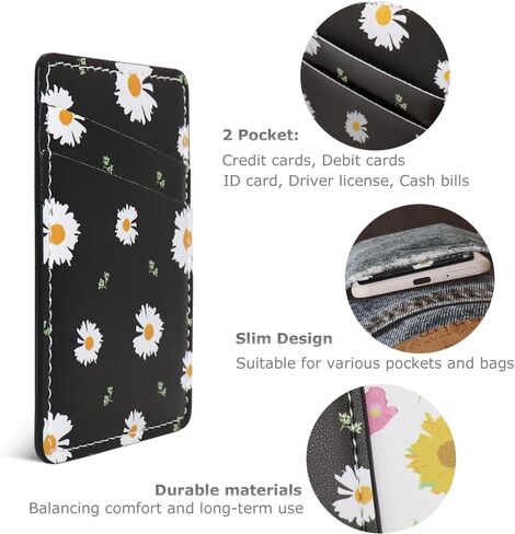 Phone Wallet Stick on, Leather Phone Card Holder Credit Card Pocket for Back of Phone Case Sticky Wallet for iPhone and Android - 2Pack Black in Kuwait