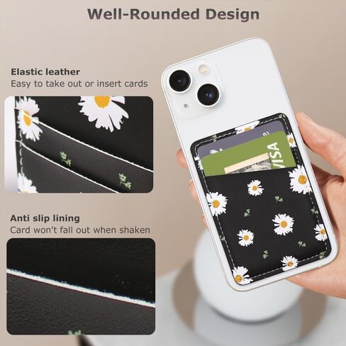 Phone Wallet Stick on, Leather Phone Card Holder Credit Card Pocket for Back of Phone Case Sticky Wallet for iPhone and Android - 2Pack Black in Kuwait