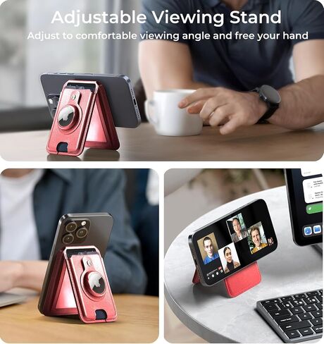 Magnetic Wallet for iPhone magsafe with Airtag, Phone Card Holder for iPhone 16/15/14/13 Plus Pro Max Slim Vegan Leather, Adjustable Stand, RFID Blocking, Fit 6 Cards Idea, Black in Saudi Arabia