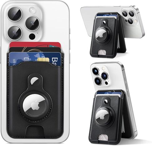 Magnetic Wallet for iPhone magsafe with Airtag, Phone Card Holder for iPhone 16/15/14/13 Plus Pro Max Slim Vegan Leather, Adjustable Stand, RFID Blocking, Fit 6 Cards Idea, Black in Saudi Arabia