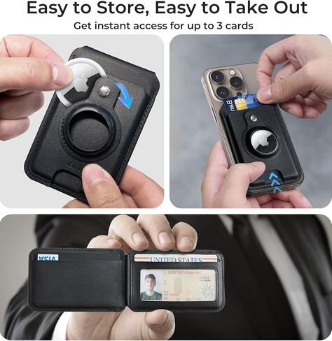 Magnetic Wallet for iPhone magsafe with Airtag, Phone Card Holder for iPhone 16/15/14/13 Plus Pro Max Slim Vegan Leather, Adjustable Stand, RFID Blocking, Fit 6 Cards Idea, Black in Saudi Arabia