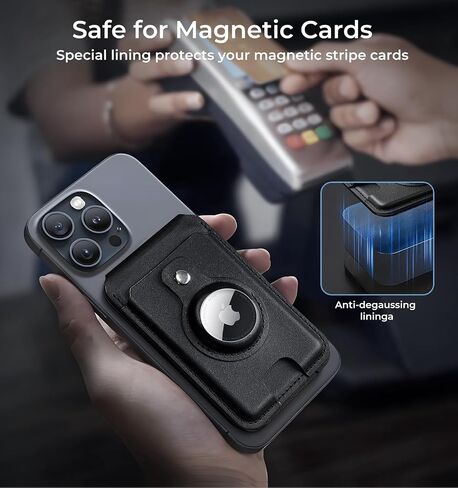 Magnetic Wallet for iPhone magsafe with Airtag, Phone Card Holder for iPhone 16/15/14/13 Plus Pro Max Slim Vegan Leather, Adjustable Stand, RFID Blocking, Fit 6 Cards Idea, Black in Saudi Arabia