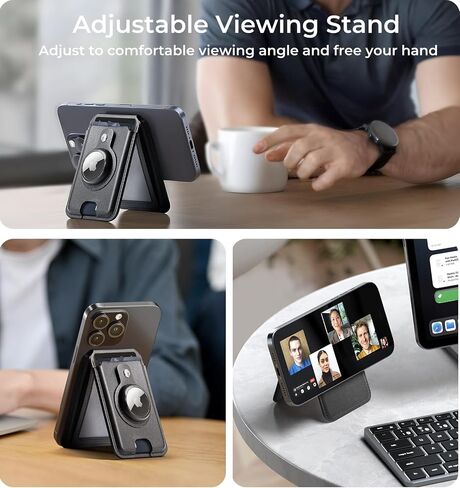 Magnetic Wallet for iPhone magsafe with Airtag, Phone Card Holder for iPhone 16/15/14/13 Plus Pro Max Slim Vegan Leather, Adjustable Stand, RFID Blocking, Fit 6 Cards Idea, Black in Saudi Arabia