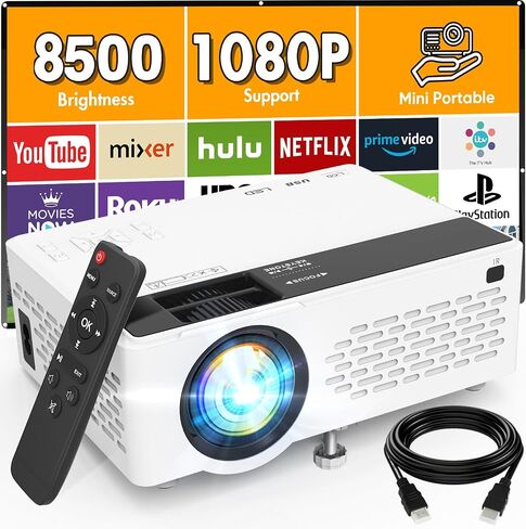 Mini Projector 4K 1080p مدعوم ، مسرح منزلي ، عرض فيديو للغرفة/غرفة النوم ، جهاز عرض محمول في الهواء الطلق ، هدية للأطفال ، متوافقة مع الهاتف الذكي/Android/iOS/محمول/تلفزيون عصا/HDMI/USB in Saudi Arabia