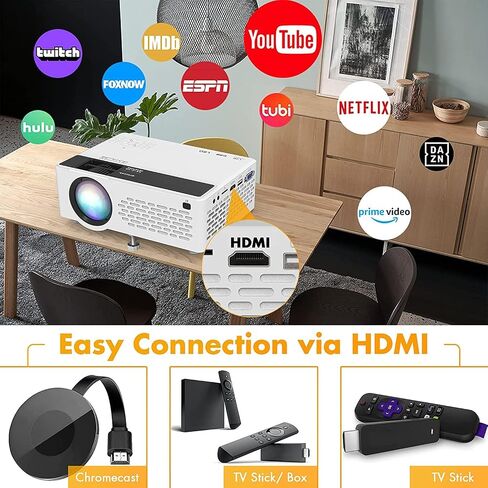 Mini Projector 4K 1080p مدعوم ، مسرح منزلي ، عرض فيديو للغرفة/غرفة النوم ، جهاز عرض محمول في الهواء الطلق ، هدية للأطفال ، متوافقة مع الهاتف الذكي/Android/iOS/محمول/تلفزيون عصا/HDMI/USB in Saudi Arabia