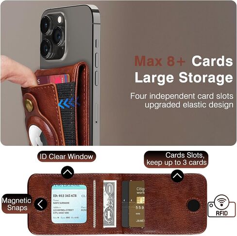 محفظة مغناطيسية Lohasic مع حامل Airtag ، جلد نباتي لحامل محفظة Magsafe ، نافذة معرف مفتوحة ، 4 فتحات بطاقة ، 9 بطاقات ، حظر RFID لـ iPhone 16/15/14/13/12 ، بني داكن in Saudi Arabia