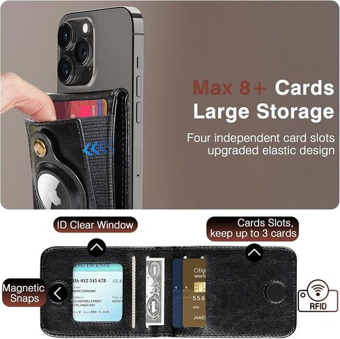 محفظة مغناطيسية Lohasic مع حامل Airtag ، جلد نباتي لحامل محفظة Magsafe ، نافذة معرف مفتوحة ، 4 فتحات بطاقة ، 9 بطاقات ، حظر RFID لـ iPhone 16/15/14/13/12 ، بني داكن in Saudi Arabia