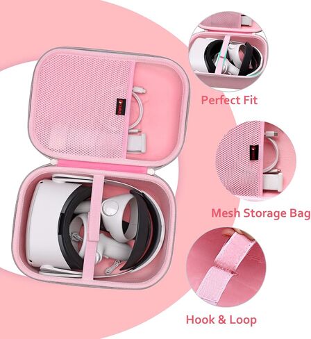 XANAD Hard Case Compatible with Oculus Meta Quest 3/Quest 2/Vision Pro Official Original/Elite Strap Version VR Headset and Touch Controller Accessories, Suitable for Travel and Home Storage(Pink) in Kuwait