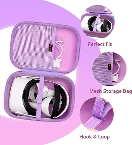 XANAD Hard Case Compatible with Oculus Meta Quest 3/Quest 2/Vision Pro Official Original/Elite Strap Version VR Headset and Touch Controller Accessories, Suitable for Travel and Home Storage(Pink) in Kuwait