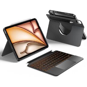 HOU Rotatable Keyboard Case for iPad Air 11 (M2 2024), Magnetic Detachable Case with Keyboard for iPad Pro 11 (4th/3rd/2nd/1st Gen) and iPad Air (6th/5th/4th Gen) with Touchpad, Backlight - Black
